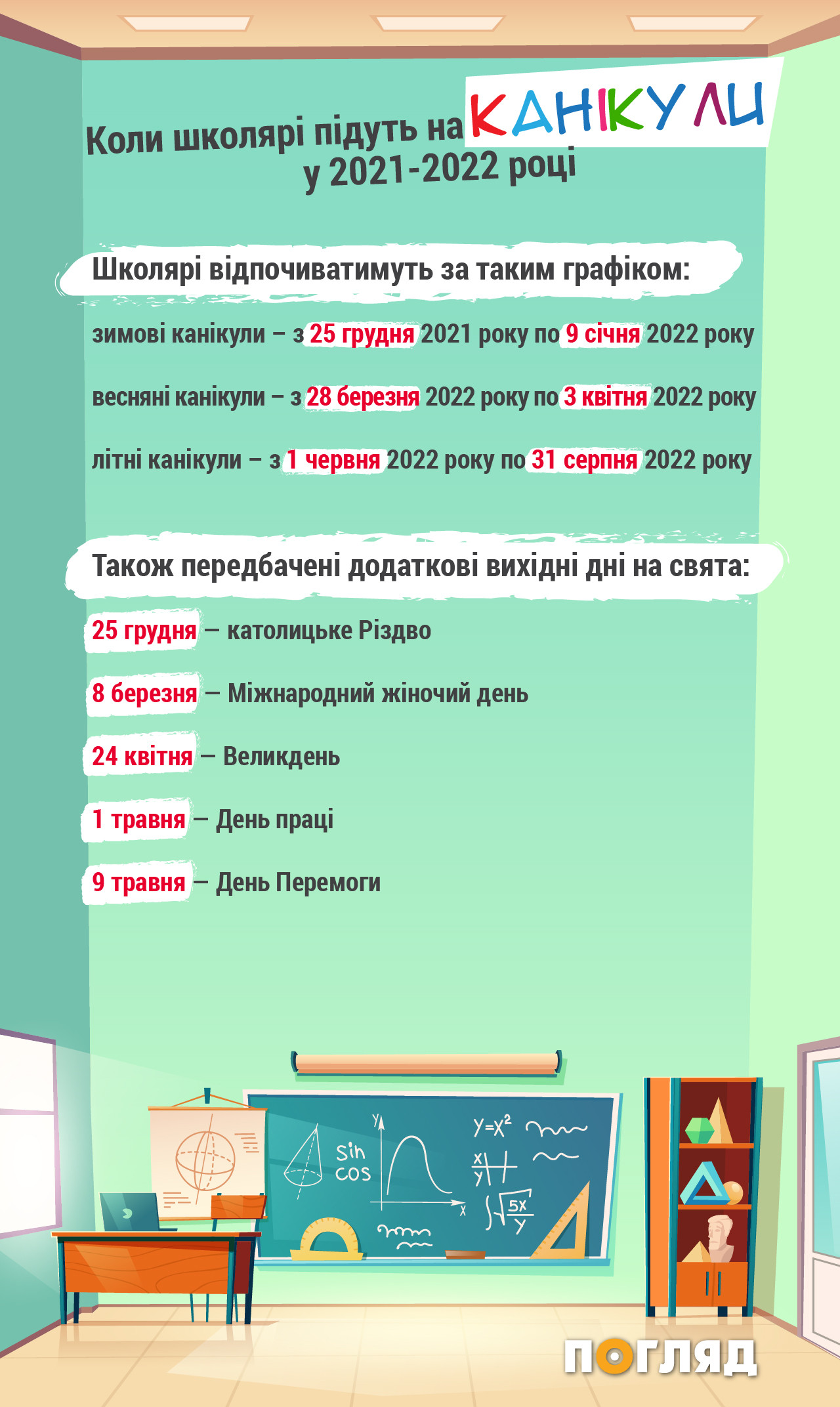 Коли школярі підуть на канікули у 2021-2022 році (інфографіка) - зображення