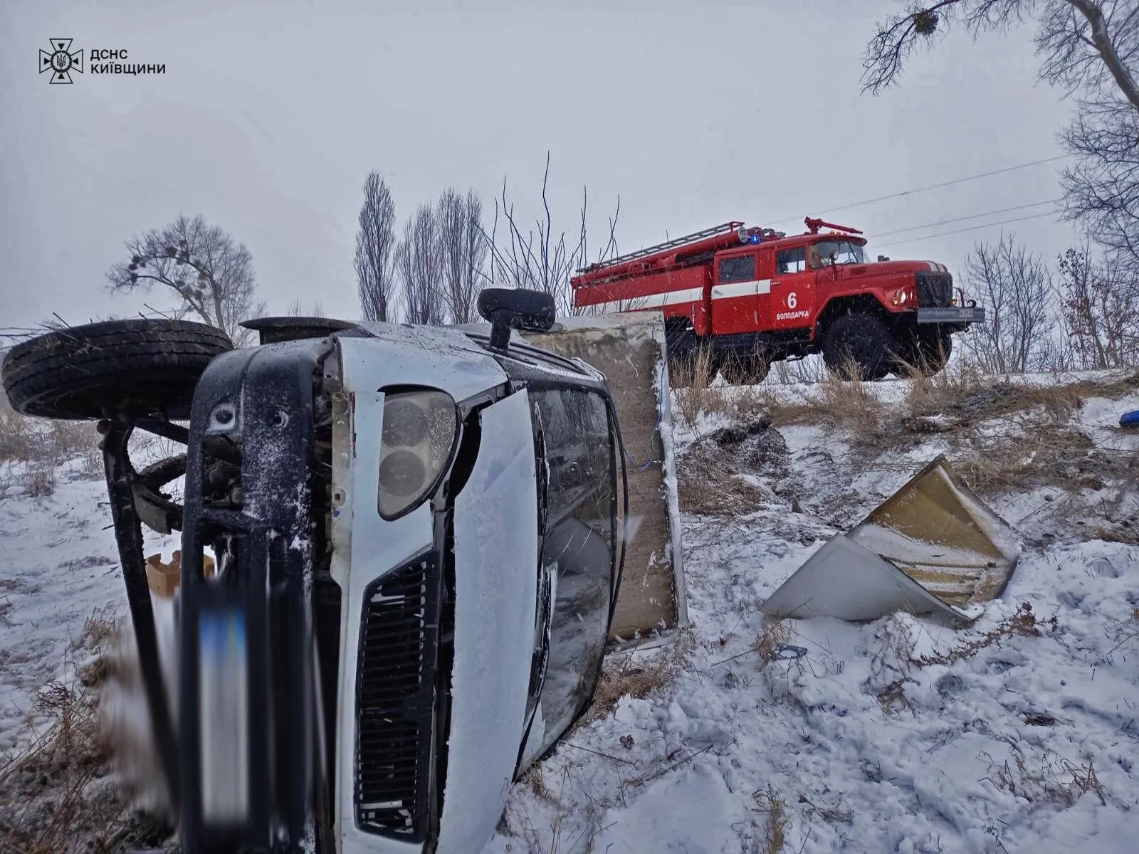 На Київщині вантажівка через косулю вилетіла в кювет та перекинулась - зображення